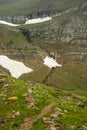 Piegan Pass Trail and Snow Melt Cataract Heading Downhill Royalty Free Stock Photo