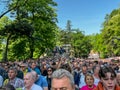 Piekary Slaskie, Poland, May 28, 2023: Pilgrimage of men and young men to Mary Piekarska. A crowd of participating men