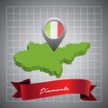 piemonte map with map pointer. Vector illustration decorative design Royalty Free Stock Photo