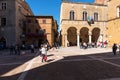Pienza, Italy - april 22, 2018: Street view historical center of Pienza, famous and tourist Italian town, located in the Val d ` Royalty Free Stock Photo