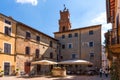 Pienza,Italy - april 22, 2018: Street view historical center of Pienza, famous and tourist Italian town, located in the Val d ` Royalty Free Stock Photo