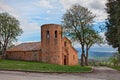 Pienza, Siena, Tuscany, Italy: the medieval church Pieve di Corsignano 12th century Royalty Free Stock Photo