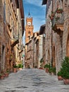 Pienza, Siena, Tuscany, Italy: the picturesque main street of the city Royalty Free Stock Photo