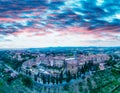 Pienza, Tuscany. Aerial view at sunset of famous medieval town