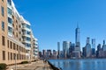 The Pier Apartments in Jersey City, with a view of the Lower Manhattan NYC skyline across the Hudson River Royalty Free Stock Photo