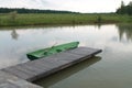 Pier on the big lake. Ukraine. Carpathians. July 2010. Royalty Free Stock Photo