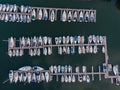 Pier with boats overlook by DJI mavic mini Royalty Free Stock Photo