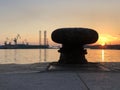 Pier bollard during sunset in Pula Royalty Free Stock Photo