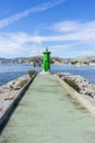 Pier, Breakwater by the Mediterranean sea on the island of Ibiza Royalty Free Stock Photo