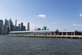 Pier 2 in Brooklyn Heights along the East River with the Lower Manhattan Skyline in New York City Royalty Free Stock Photo