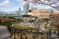 Pier 57 building with a park area. NYC, USA