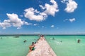 Pier in Caribbean Bacalar lagoon, Quintana Roo, Mexico