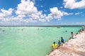 Pier in Caribbean Bacalar lagoon, Quintana Roo, Mexico