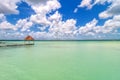 Pier in Caribbean Bacalar lagoon, Quintana Roo, Mexico Royalty Free Stock Photo