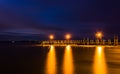 Pier on the Chesapeake Bay at night, in Havre de Grace, Maryland Royalty Free Stock Photo