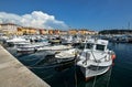 Pier in coastal town of Vrsar, Istria, Croatia. Vrsar - beautiful antique city, yachts and Adriatic Sea Royalty Free Stock Photo