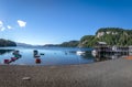 Pier Dock in Bahia Mansa Bay at Nahuel Huapi Lake - Villa La Angostura, Patagonia, Argentina Royalty Free Stock Photo