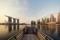 Pier in Downtown Singapore city in Marina Bay area. Royalty Free Stock Photo