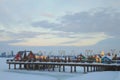 Pier on embankment in winter evening. Kazan, Russia Royalty Free Stock Photo