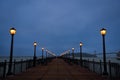 The Pier 7 in the Evening with San FranciscoâOakland Bay Bridge in the Background - California, USA Royalty Free Stock Photo