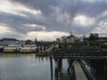 the pier in forbes island at sunset