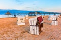 Pier of Heringsdorf, Germany, with hooded beach chairs