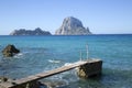 Pier at Hort Cove and Beach with Vedra Island; Ibiza Royalty Free Stock Photo