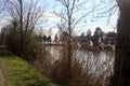 Pier in an inlet of a lake on a sunny day Royalty Free Stock Photo