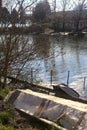 Pier in an inlet of a lake on a sunny day Royalty Free Stock Photo