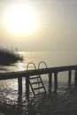 Pier, jetty and bathing areas, Lake Garda or Benaco, Italy Royalty Free Stock Photo