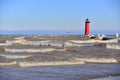 Large Waves at Kenosha Wisconsin Harbor Markers