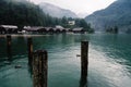 Pier in Konigssee lake a summer day