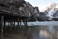 Pier lake braies mountains dolomites italy south tyrol Royalty Free Stock Photo