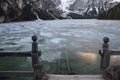 Pier lake braies mountains dolomites italy south tyrol Royalty Free Stock Photo