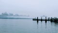 Pier in Lower Manhattan. Winter fog. Royalty Free Stock Photo