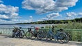 Pier with many bicycles near the shore Kisezers lake