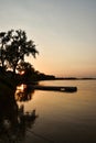 Pier on the Missouri River as sunset Royalty Free Stock Photo