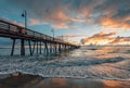 The pier and Pacific Ocean at sunset, in Imperial Beach, near San Diego, California Royalty Free Stock Photo