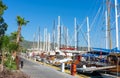 Pier with parked yachts marina and sailing boats at harbor