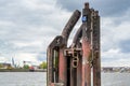 Pier of the port of Hamburg harbor on the river Elbe in Hamburg, Germany Royalty Free Stock Photo