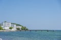 Pier with promenade and hotel FÃÂ¼rstenhof in Sassnitz on the isl Royalty Free Stock Photo