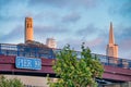 Pier 39 sign with mani San Francisco buildings on background Royalty Free Stock Photo