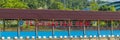 The pier with the signn Pelabuhan - harbor- Raja Ampat of Waisai at Raja Ampat islands