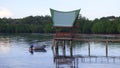 Pier and small gazebo in the yacht club.