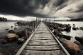 Pier solitude, Black and white portrayal of a serene fishing jetty scene