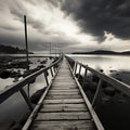 Pier solitude, Black and white portrayal of a serene fishing jetty scene