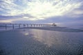 Pier at sunrise over the Gulf of Mexico, Biloxi, MS Royalty Free Stock Photo