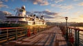 Pier At Sunset Cruise Ship. Generative AI.