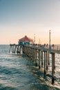 The pier at sunset, in Huntington Beach, Orange County, California Royalty Free Stock Photo