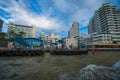 Pier for traveling along Chao Phraya River on regular city boat line, Bangkok